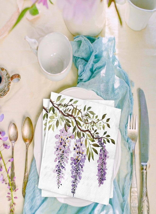JarThenaAMCS 80Pcs Wisteria Paper Napkins Purple Flower Luncheon Napkin Watercolor Floral Dessert Dinner Hand Napkin for Spring Wedding Bridal Shower Birthday Party Supplies - Image 4